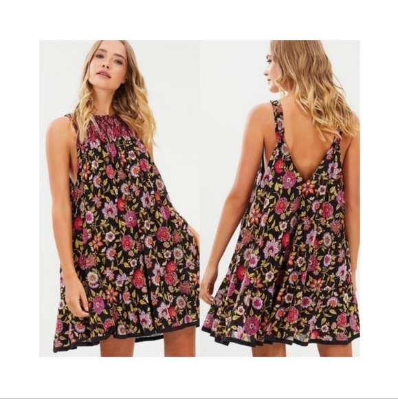 Free People size XS Oh Baby Dark floral smocked boho relaxed mini dress - Picture 9 of 10